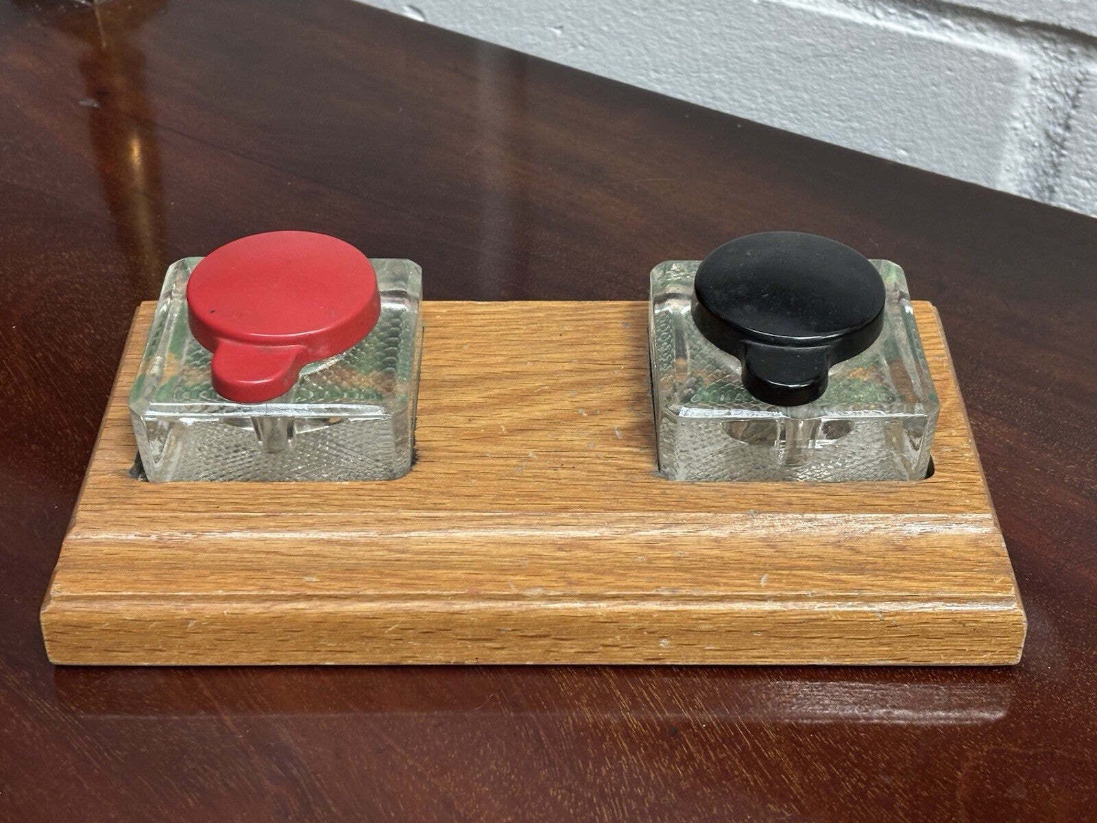 Edwardian Oak Desk Ink And Pen Stand