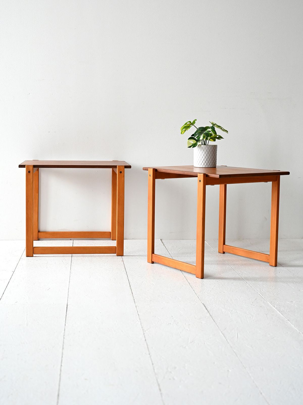 Pair Of Vintage Scandinavian Teak And Beech Coffee Tables