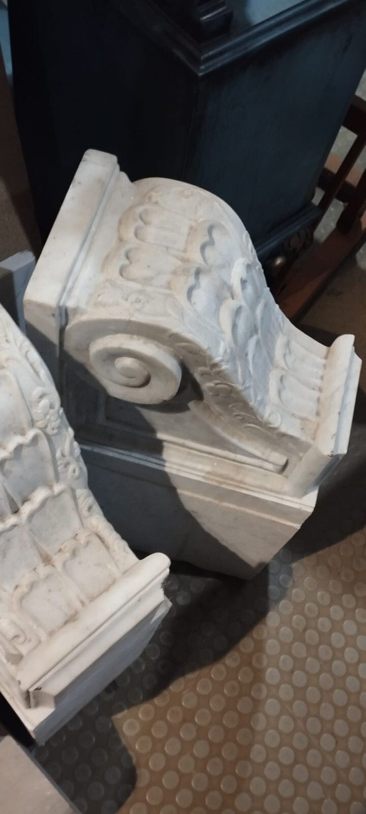 Pair Of Large Capitals, 18th Century Marble Shelves photo for sale