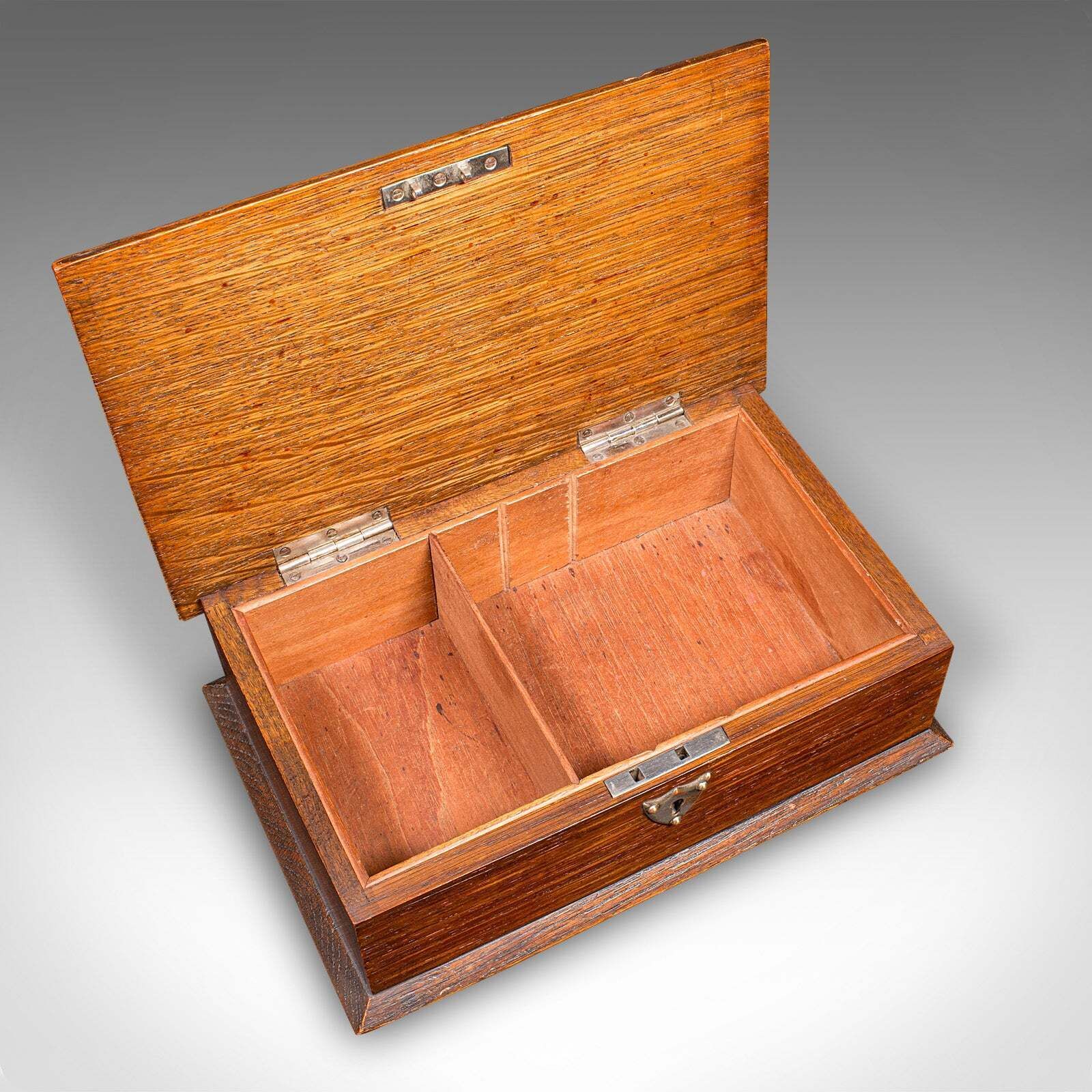 Antique Cigar Case, English, Oak, Cedar, Desktop Humidor, Edwardian, Circa 1910 photo vintage