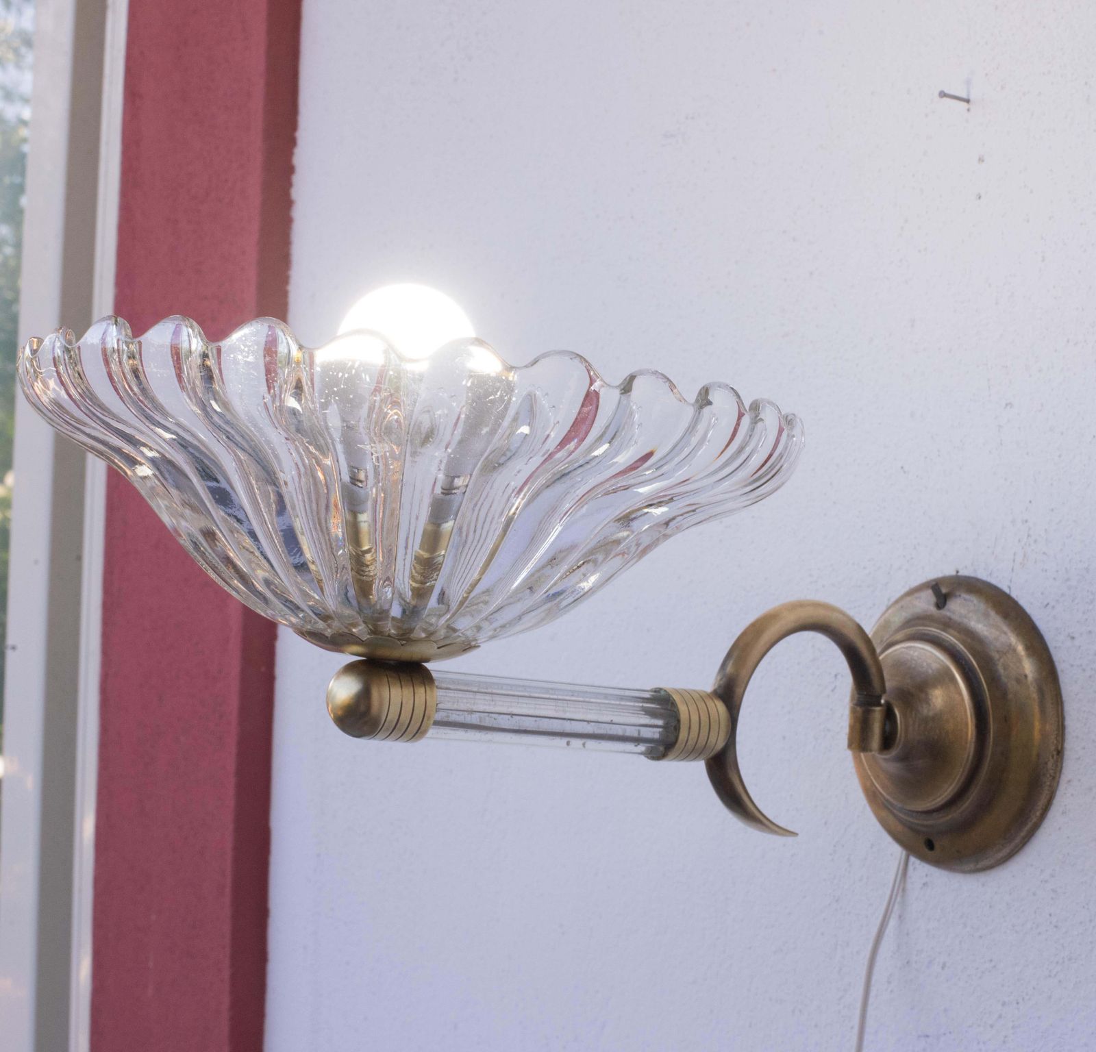 Set Of 2 Wall Light Sconces By Barovier & Toso Glass Murano, Italy, 1950 photo vintage