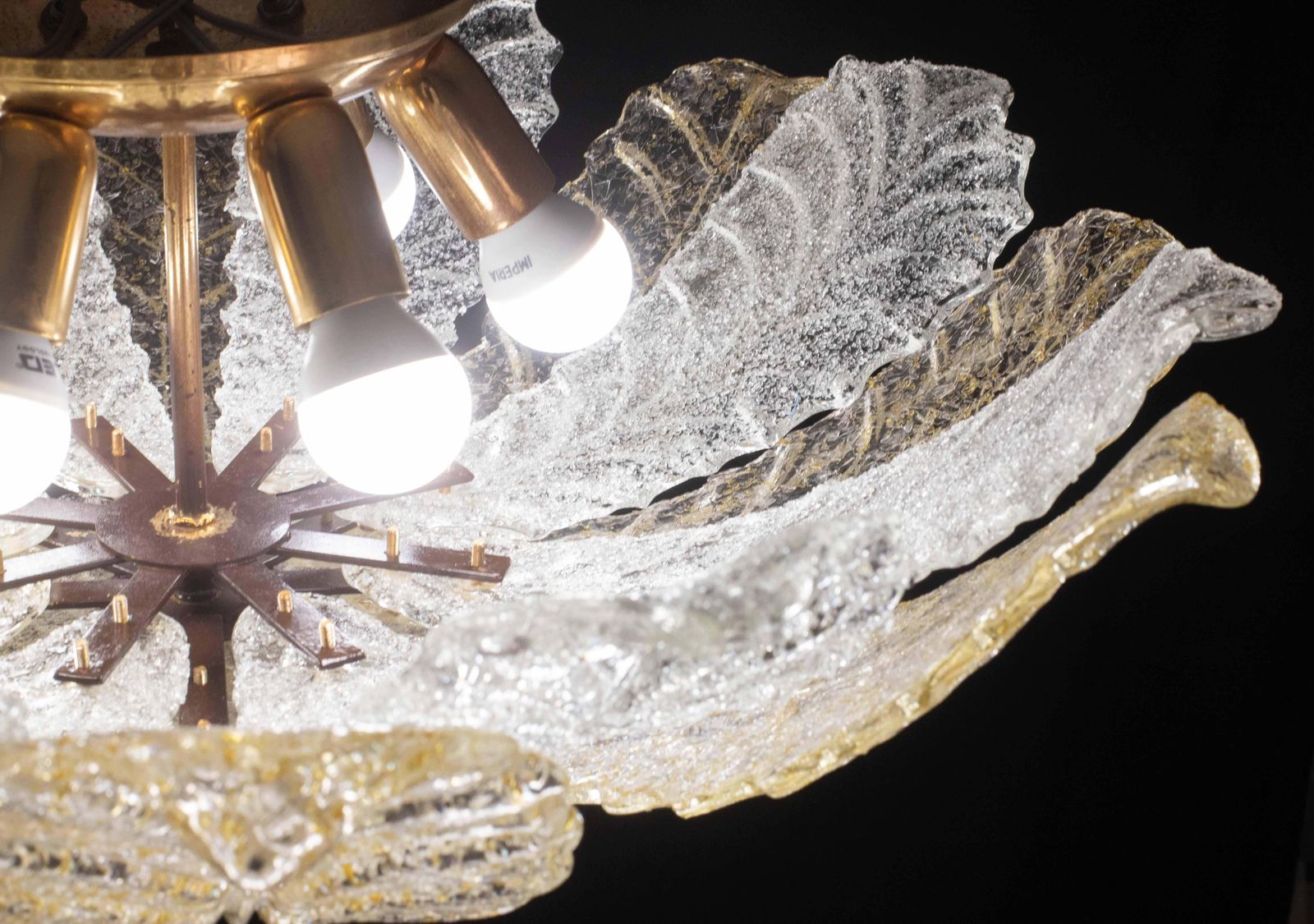 Murano Glass Gold And Transparent Leaves Chandelier Or Flush Mount, 1970s photo Lighting