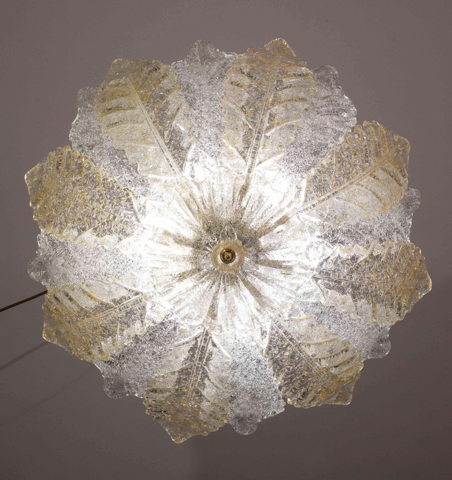 Murano Glass Gold And Transparent Leaves Chandelier Or Flush Mount, 1970s photo vinterior