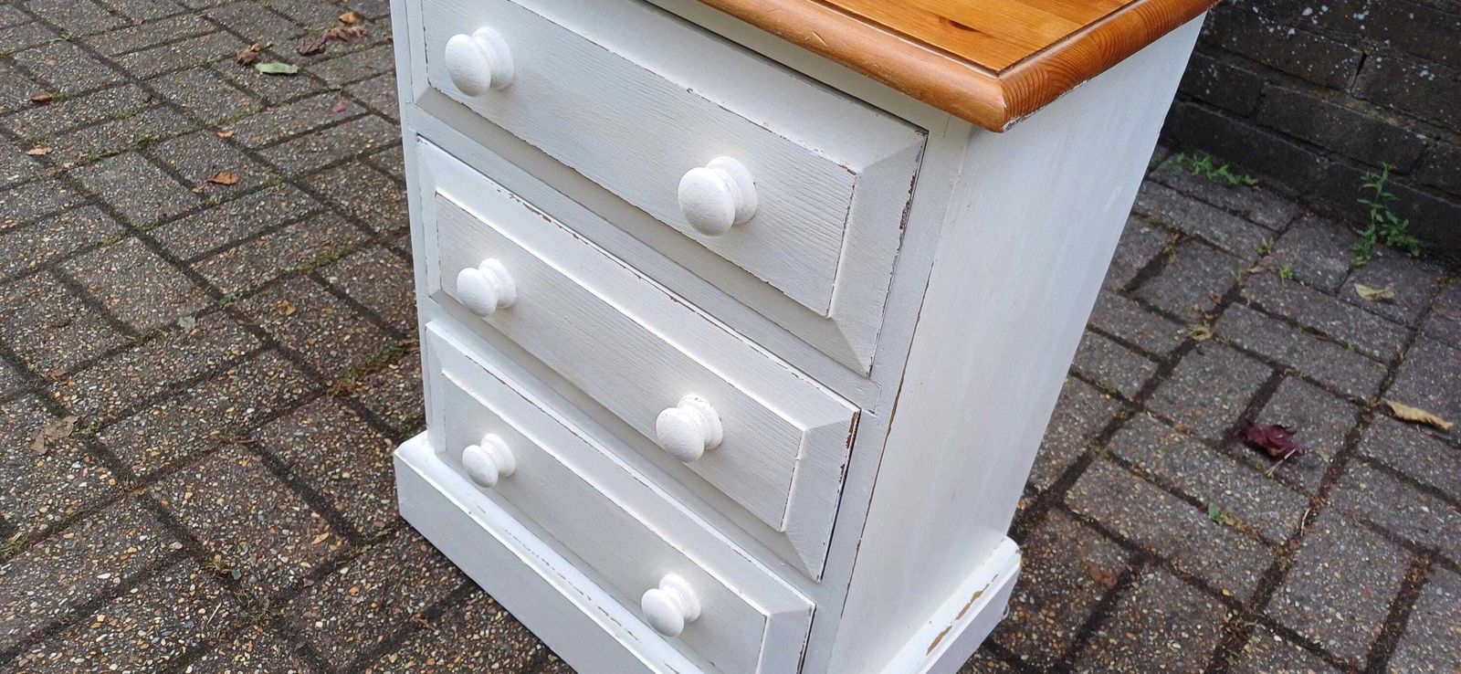 Vintage 1980s Hand Painted Bedside Chest Of Drawers Nightstand Farrow And Ball Wimborne White Pine Top Shabby Chic Bedroom Storage Table photo buy