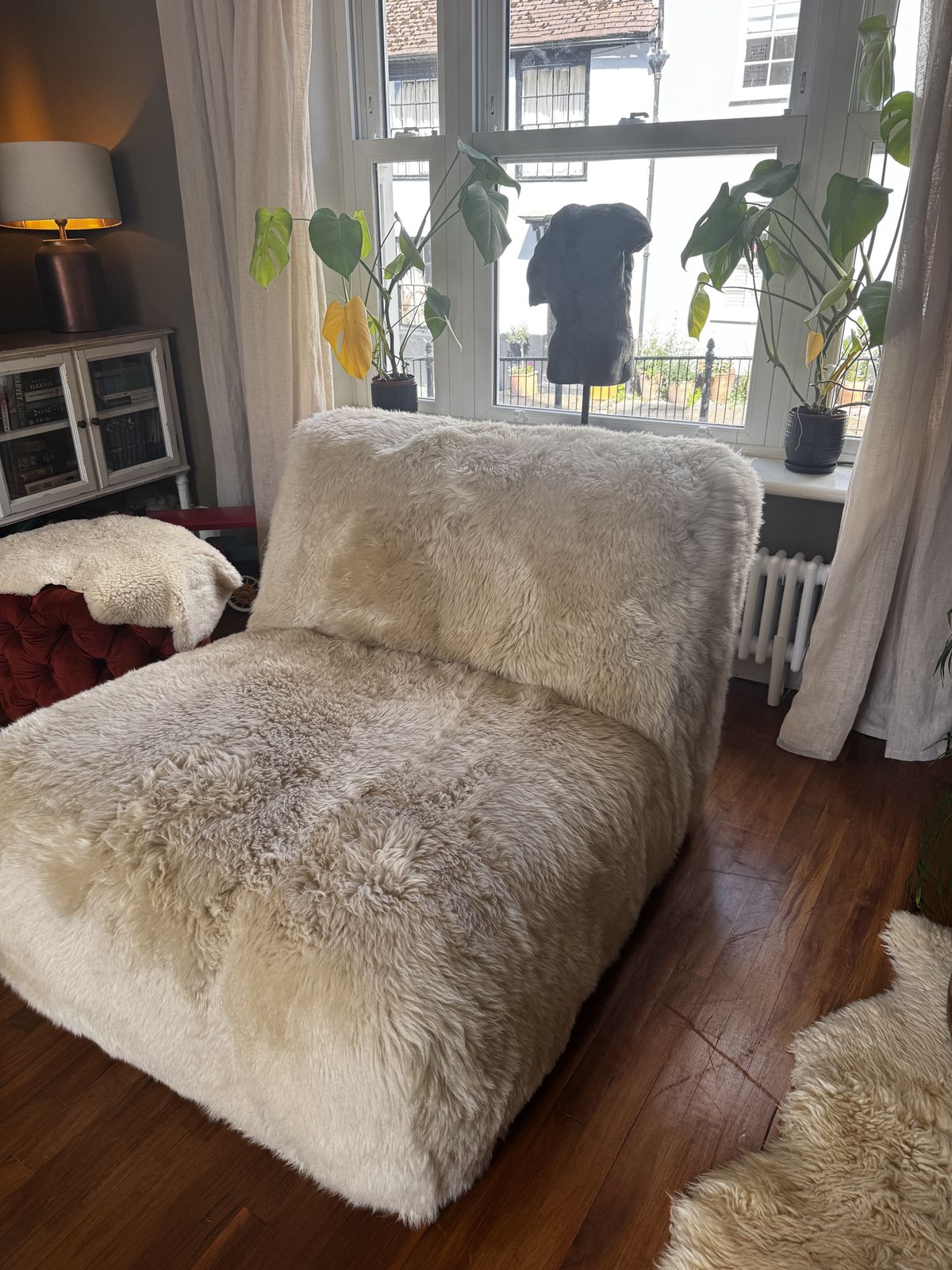 British Designer Timothy Oulten Shaggy Sheepskin Lounge Chair photo for sale