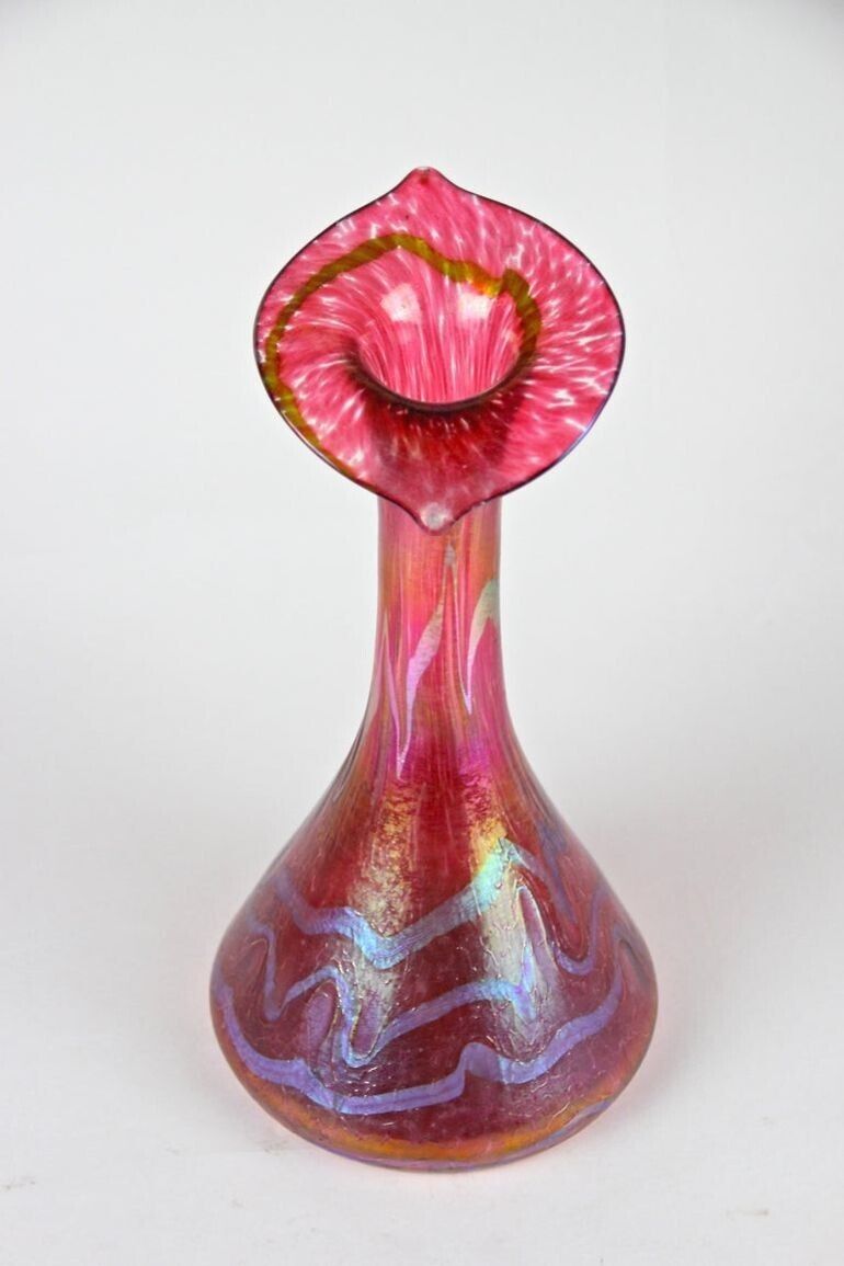 Art Nouveau Red Glass Vase By Fritz Heckert "Jack In The Pulpit", Cz Circa 1901 photo furniture