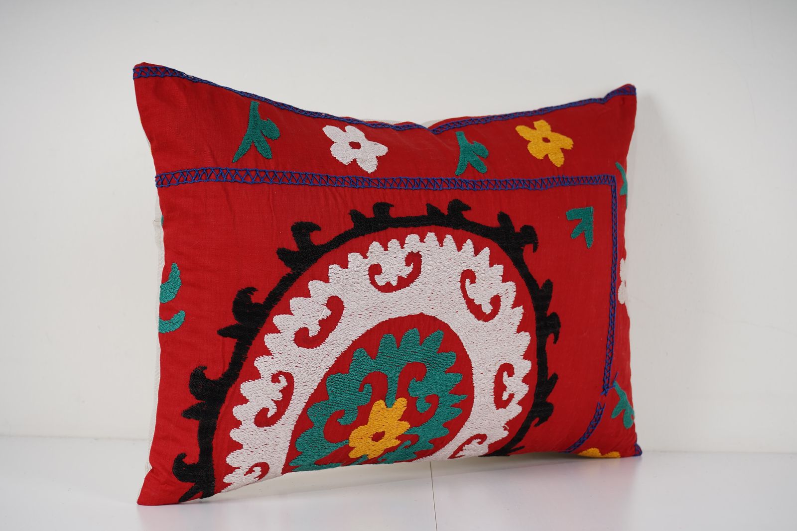 1960s Samarkand Suzani Pillow Cover   Red And White Vintage Uzbek Textile Art For Bedding And Home Decor photo for sale