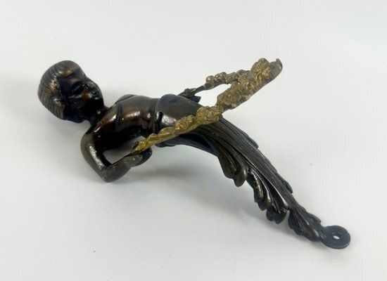 Large Antique Bronze Cherub Door Pull Handle photo vinterior