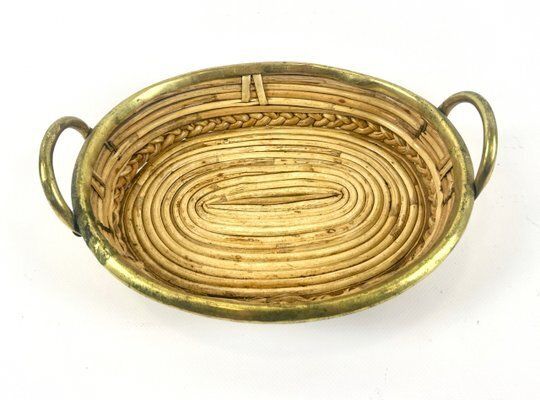 Italian Rattan And Brass Basket Centerpiece, 1960s photo vintage