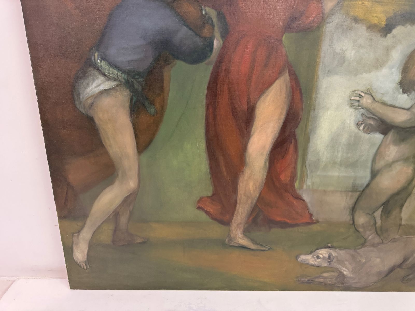 Large Oil On Canvas By Paul Storey, "Three Figures With A Dog" photo buy