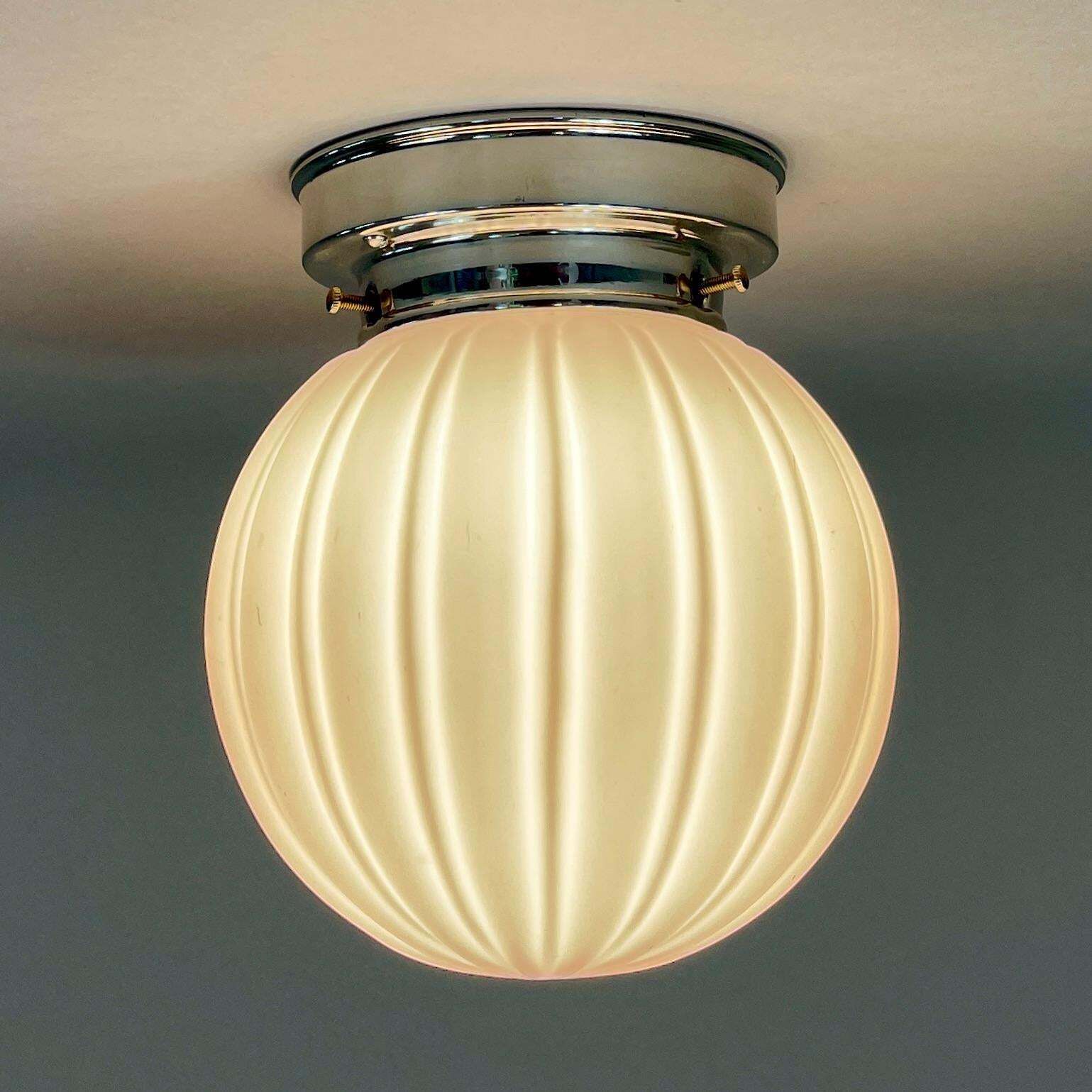 Art Deco Pale Pink Frosted Glass & Chrome Globe Flush Mount, Sweden 1940s photo buy