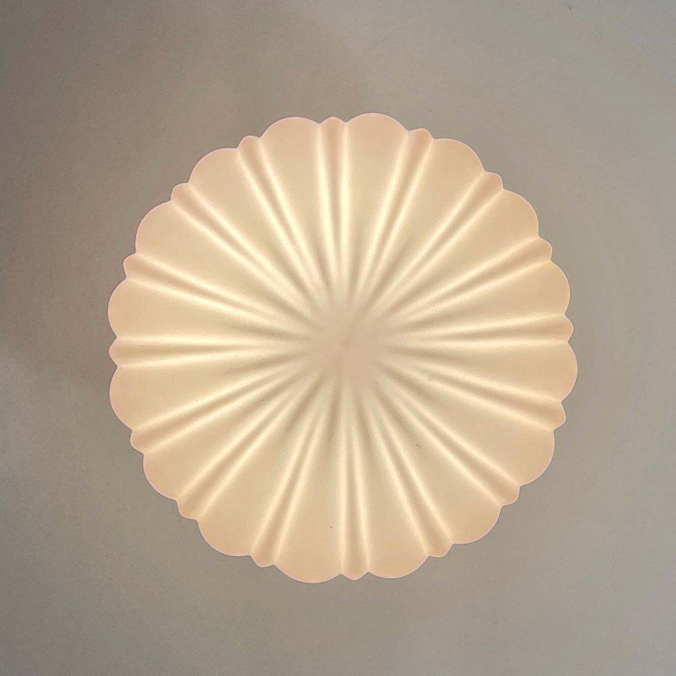 photo furniture Art Deco Pale Pink Frosted Glass & Chrome Globe Flush Mount, Sweden 1940s