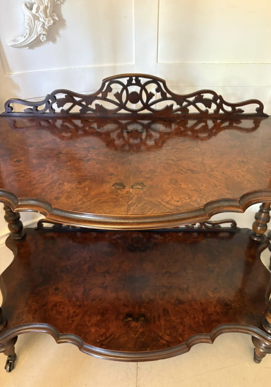 Unusual Pair Of Antique 19th Century Quality Burr Walnut Whatnots photo vinterior