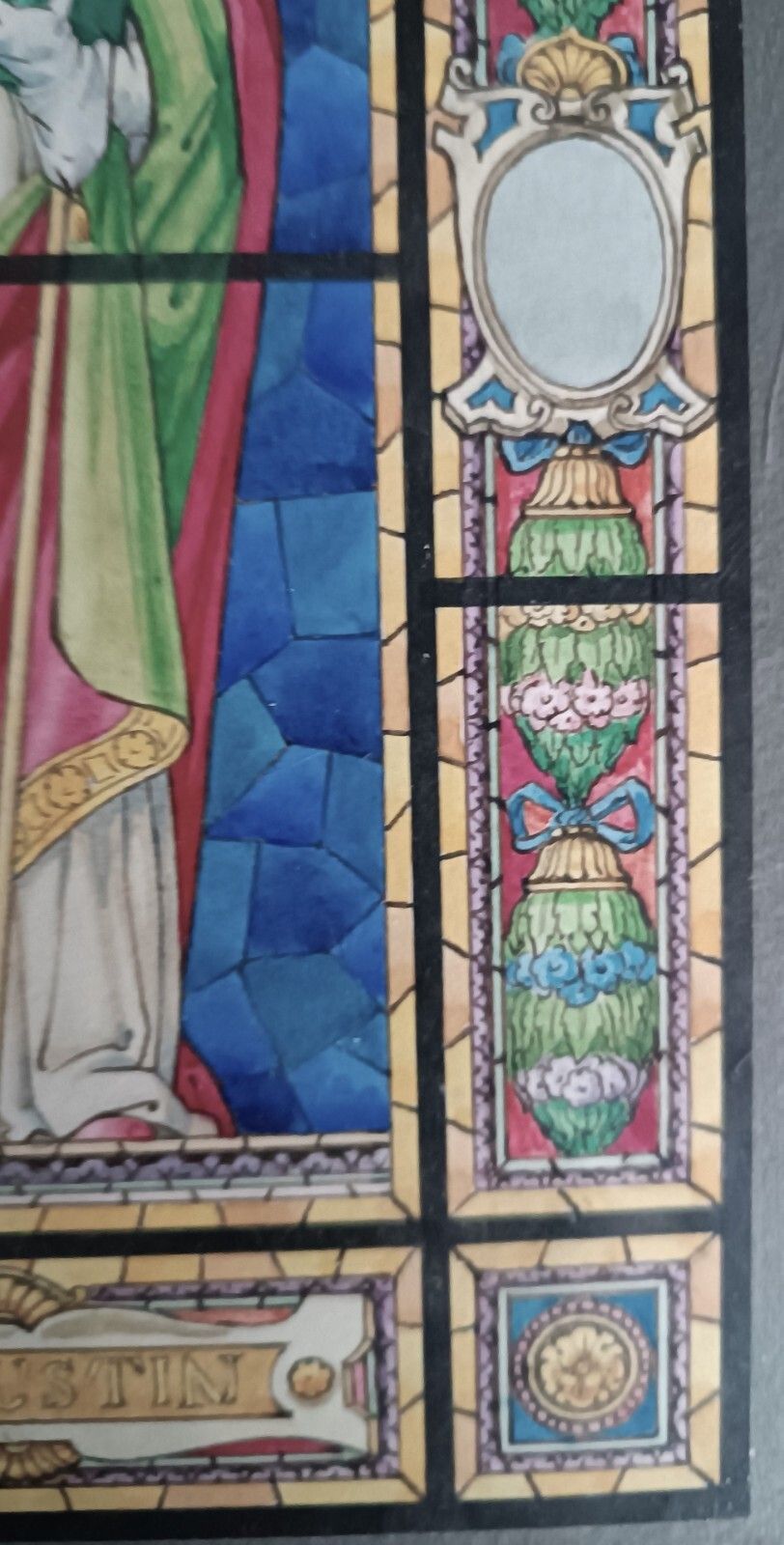 Antique Watercolor Sketch For Painted Glass Sant'agostino photo Art