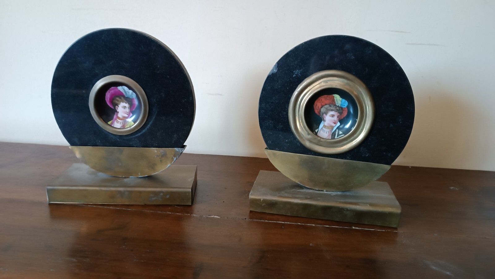 Pair Of Miniatures Painted On Marble Frame 1920s France photo furniture
