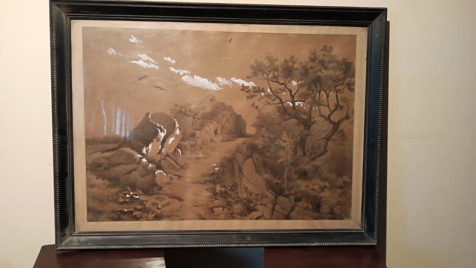 Large Landscape Painting, Mixed Technique White, 19th Century A.Mariotti 1888 Florence