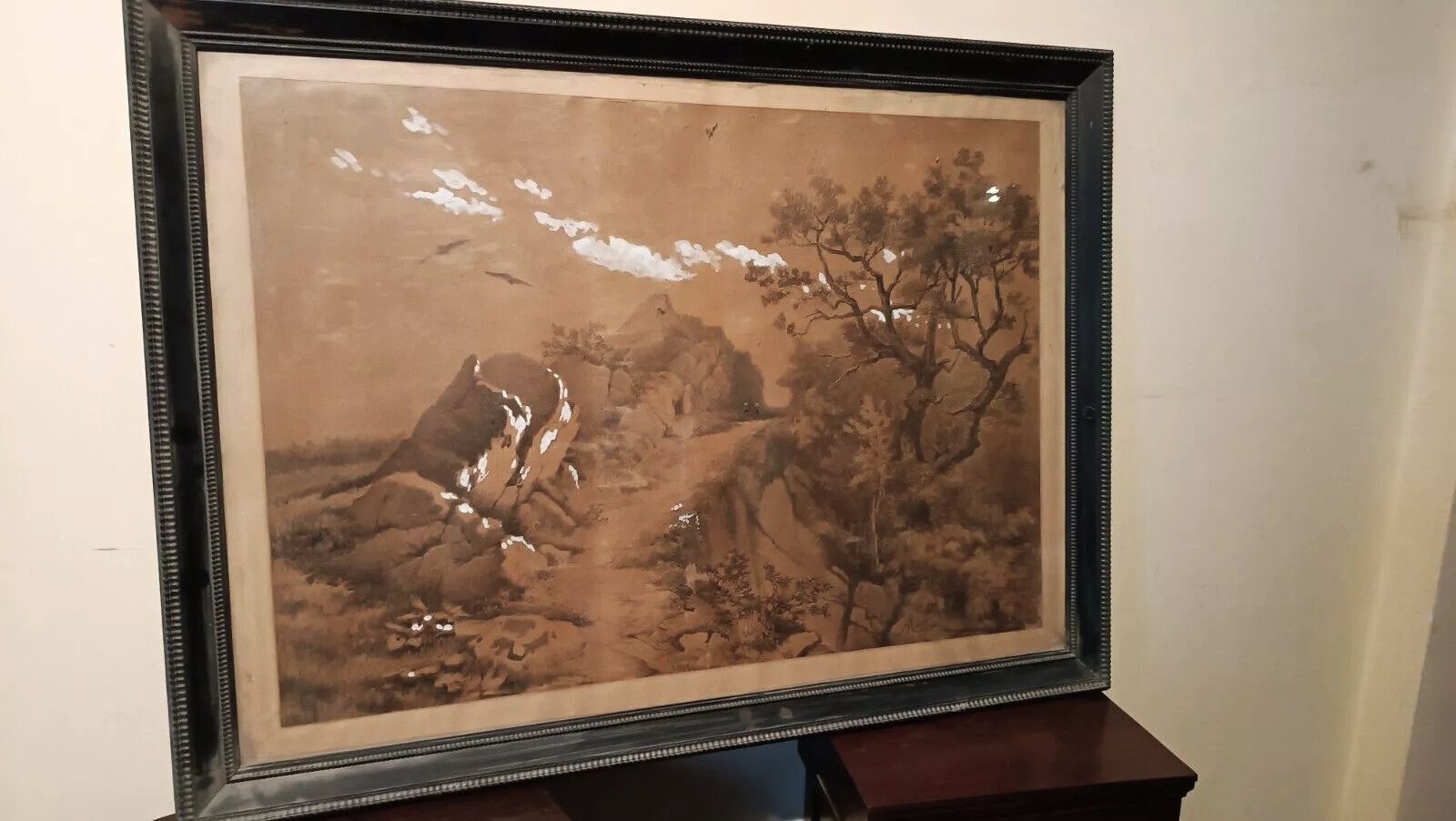 Large Landscape Painting, Mixed Technique White, 19th Century A.Mariotti 1888 Florence photo furniture