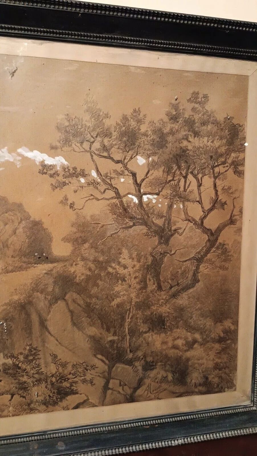 Large Landscape Painting, Mixed Technique White, 19th Century A.Mariotti 1888 Florence photo Art