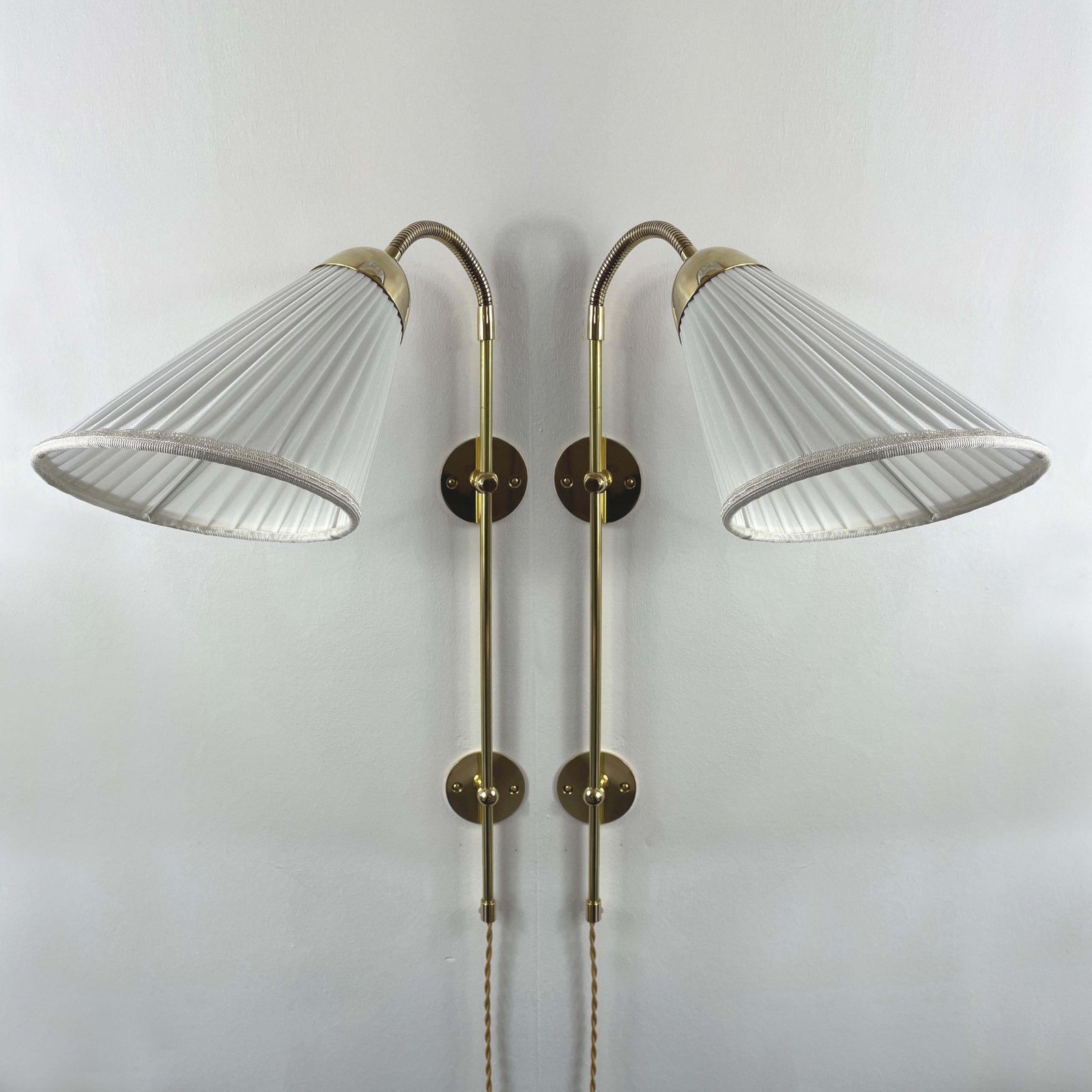 Adjustable Wall Lights Made Of Brass And Fabric, Sweden 1950s photo furniture