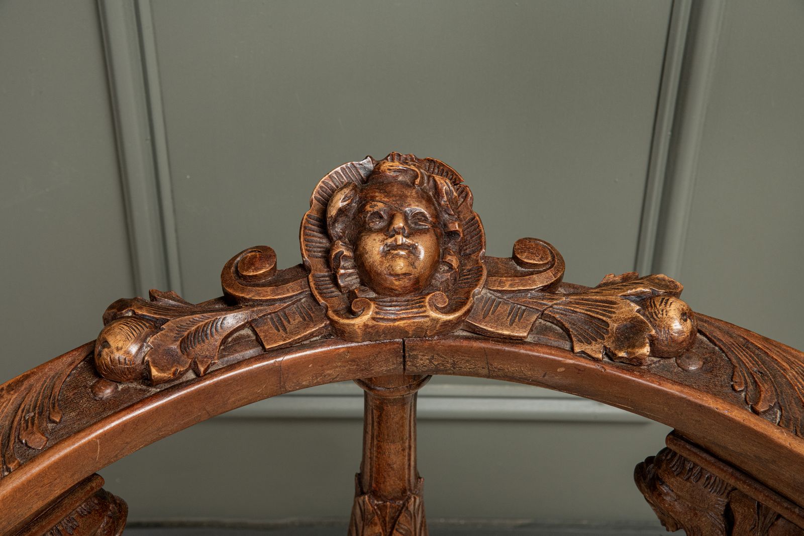 A Carved Italian Walnut Figural Corner Chair, C.1860 photo for sale