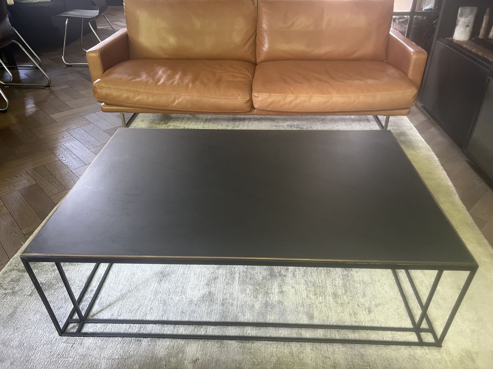 Novocastrian Industrial Style Coffee Table With Blackened Steel Frame And Cumbrian Slate Top