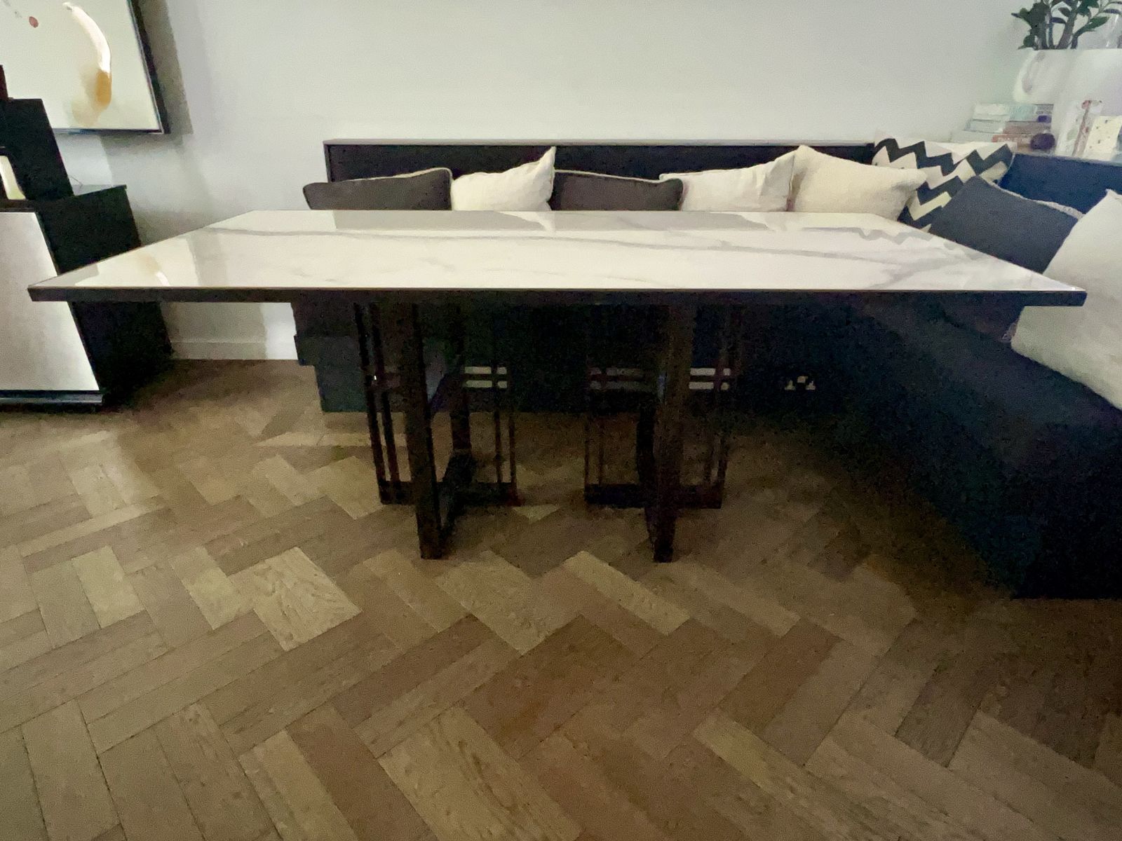 Novocastrian Industrial Style Dining Table In Patinated Steel With Single Sheet Porcelain Top photo furniture