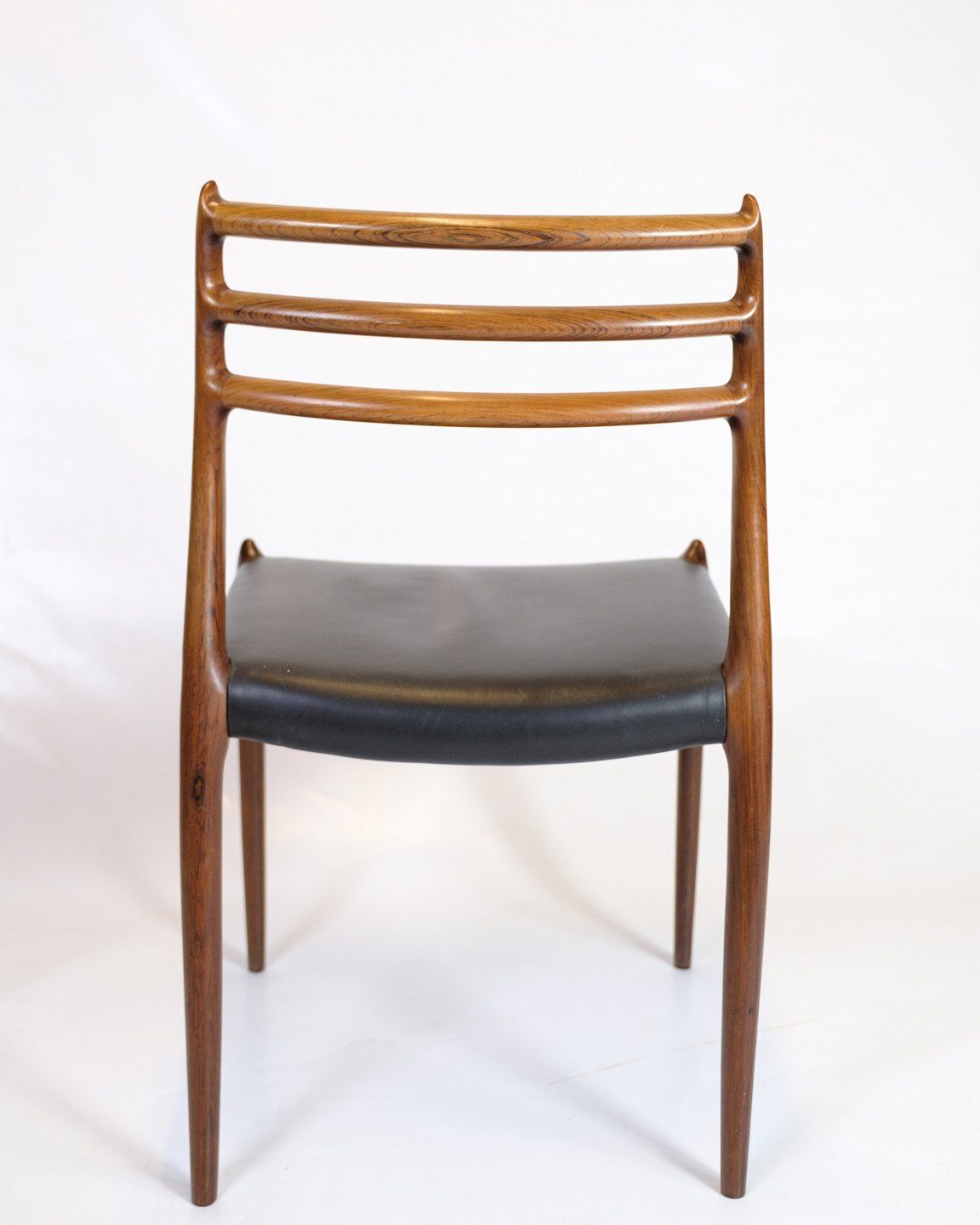 Set Of Four Dining Chairs Model 78 In Rosewood & Black Leather  By Niels Otto Møller For Jl Møllers Furniture Factory From 1950s photo vintage
