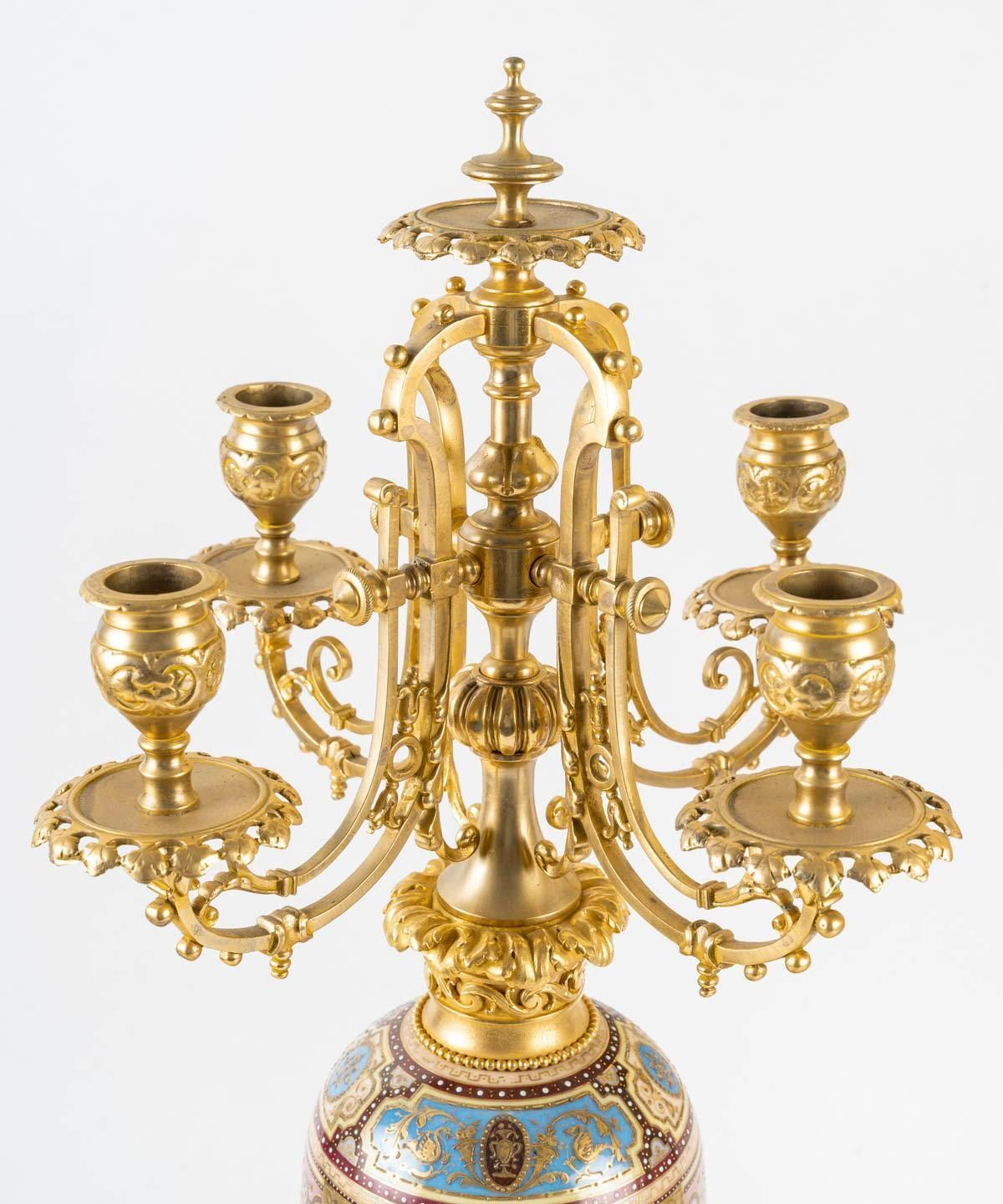 A Large Pair Of Vienna Porcelain And Gilt Bronze Candelabras, 19th Century. photo vinterior