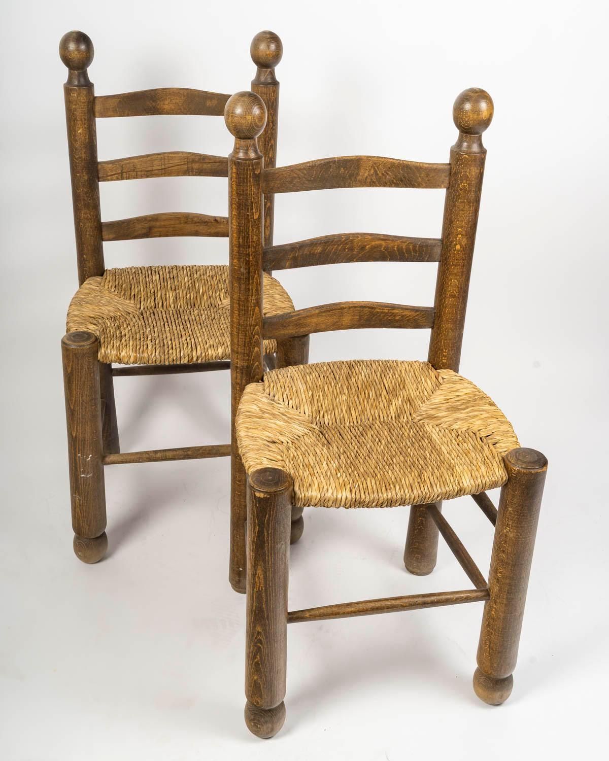 Set Of Six Charles Dudouyt Dining Chairs In Wood And Cane, 20th Century. photo Furniture