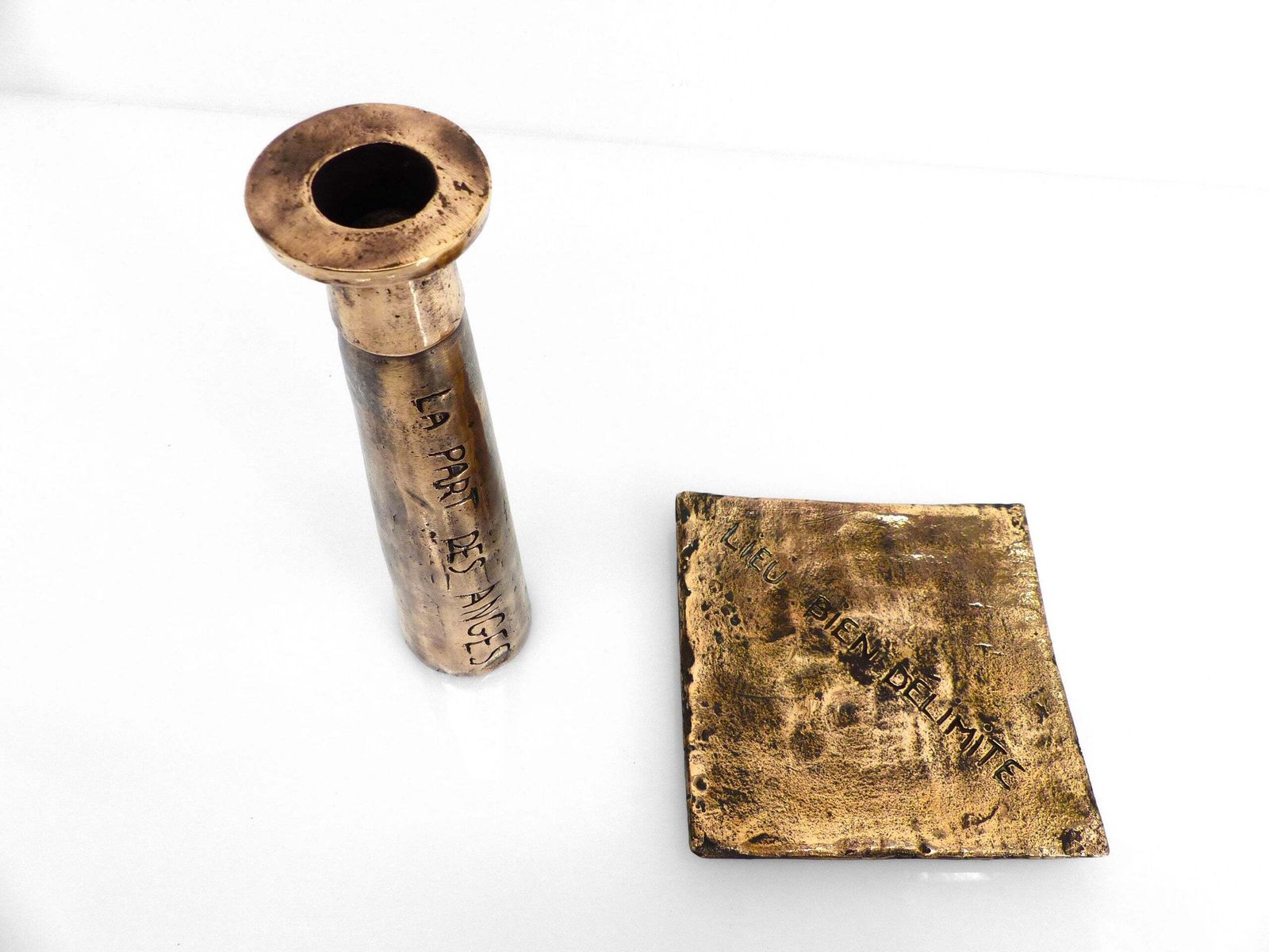 Brutalist Bronze Ashtray And Candle Holder Set, France, Circa 1980 photo 400.0