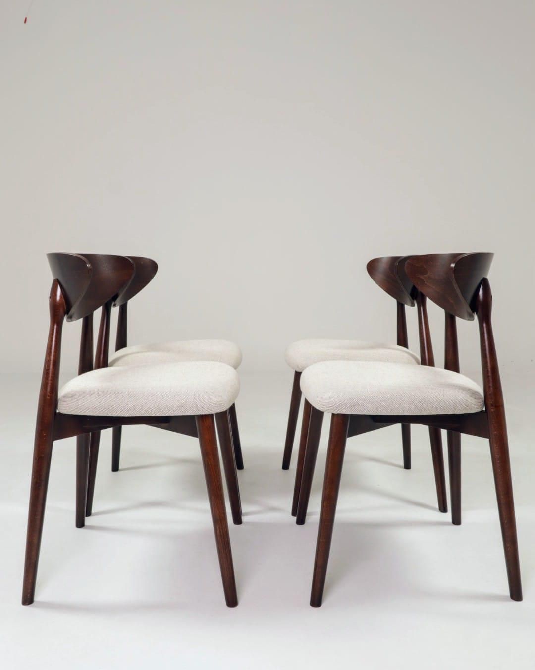 Dining Chairs Set Of 6 , Dark Walnut Herringbone Beige Upholstery, Natural Design photo Furniture