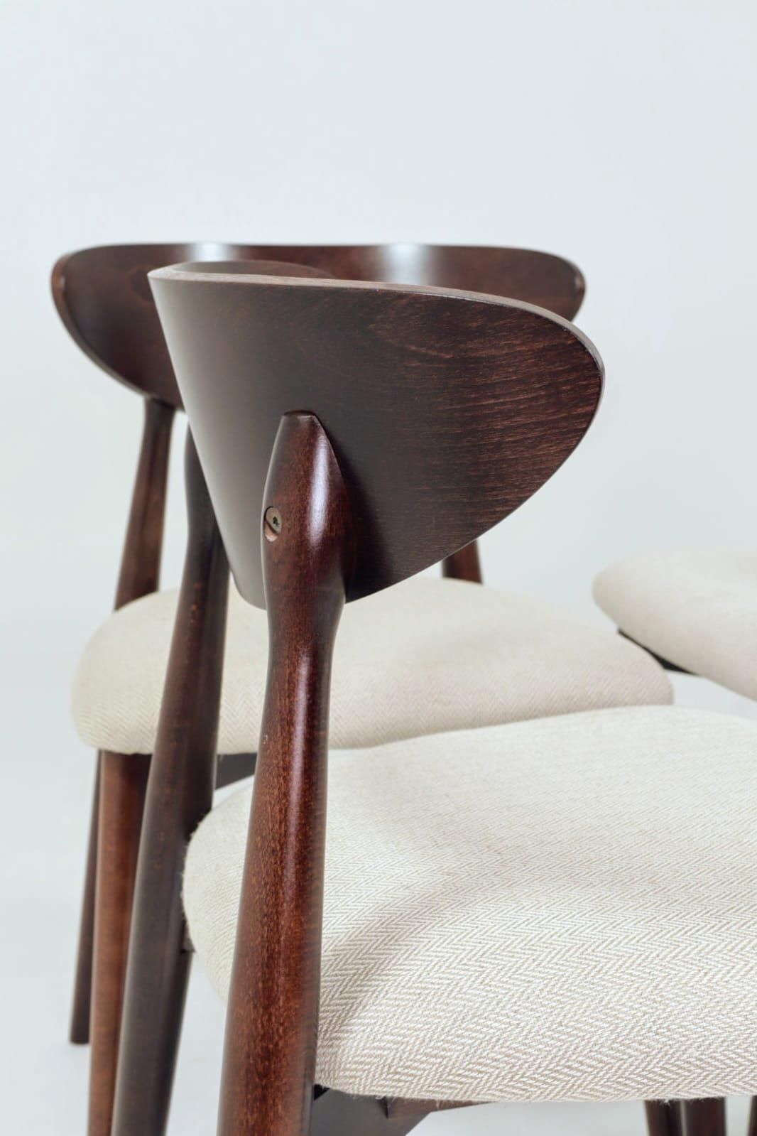 Dining Chairs Set Of 6 , Dark Walnut Herringbone Beige Upholstery, Natural Design photo 1199.0