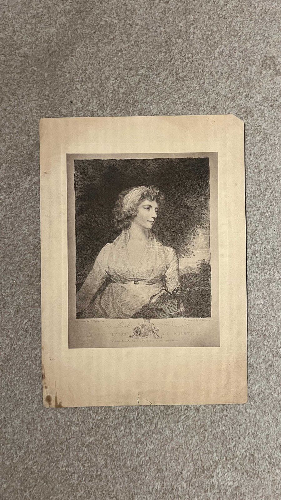 Antique 1802 Portrait Engraving Of Charlotte Fitzroy Countess Of Euston By Charles Wilkins