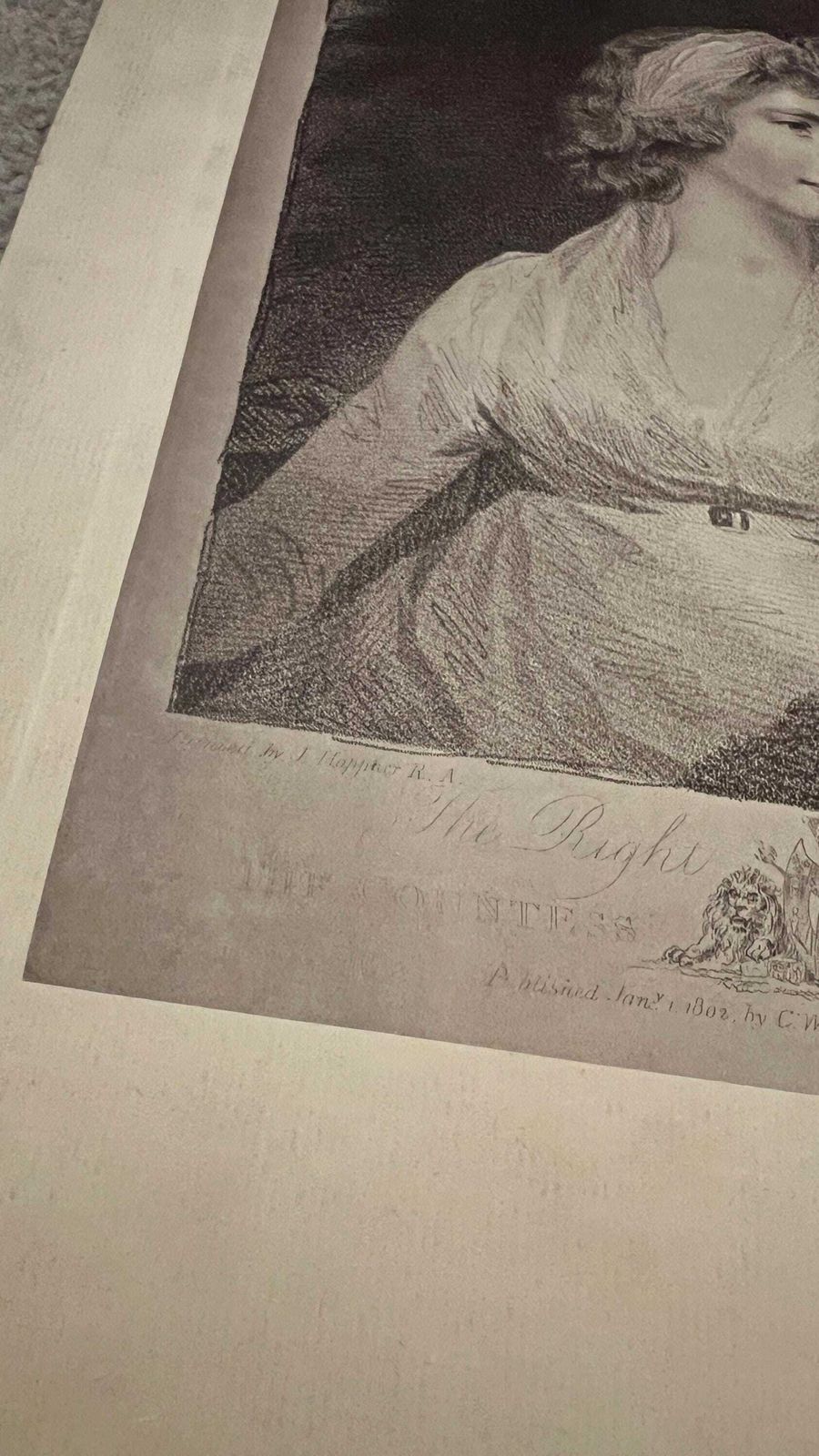 Antique 1802 Portrait Engraving Of Charlotte Fitzroy Countess Of Euston By Charles Wilkins photo for sale