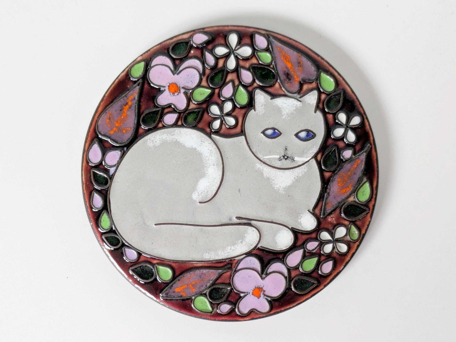 Midcentury Wooden Jewelry Box With Enamel Cat Lid, Enameled Copper, 1960s Gift Idea photo 81.0
