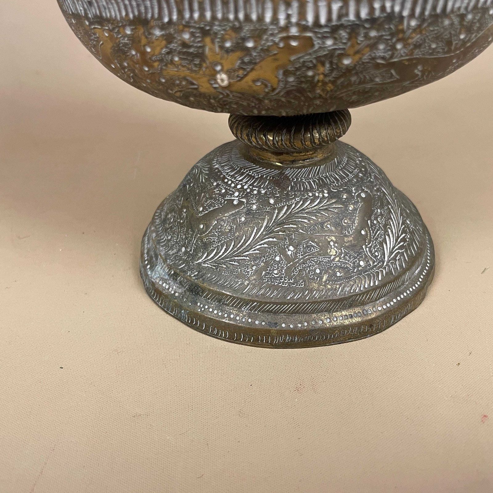 Antique Metal Gold Indian Patterned Brass Plant Pot Vase Jug Planter Jardiniere Handmade Engraved Etched Intricate Vintage Decorative Asian photo 65.0