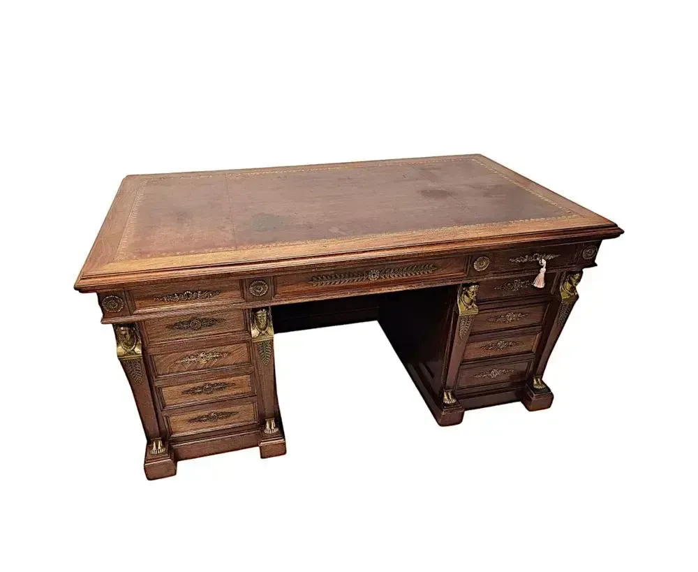 A Fabulous 19th Century French Empire Style Office Desk With Ormolu Mounts By Saddier Et Ses Fils Paris photo for sale