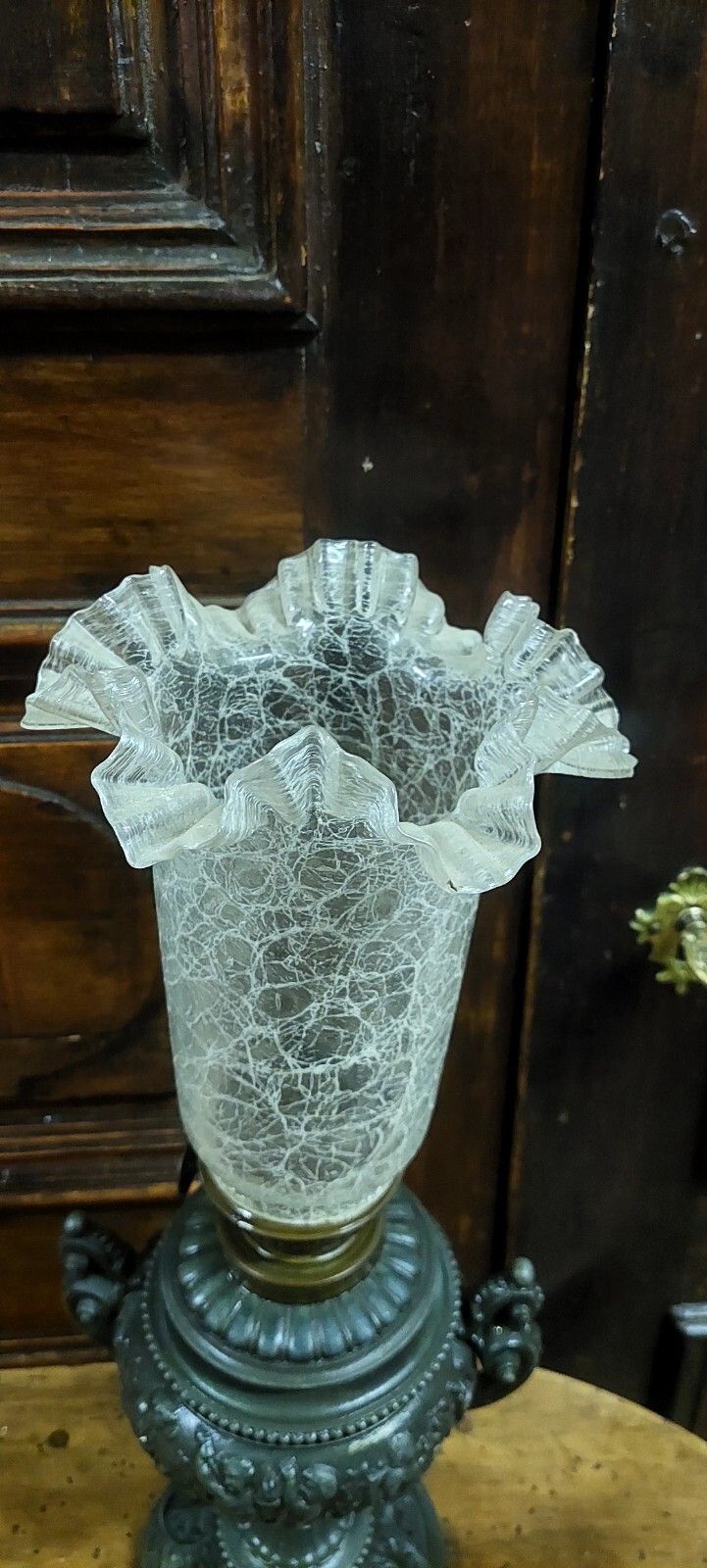 Antique Oil Light 19th Century Antimony Worked Glass Lamp photo for sale
