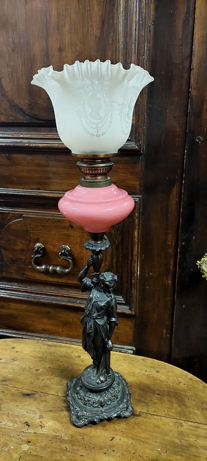 Antique Oil Light 19th Century Antimony Opalescent Glass Lamp photo furniture