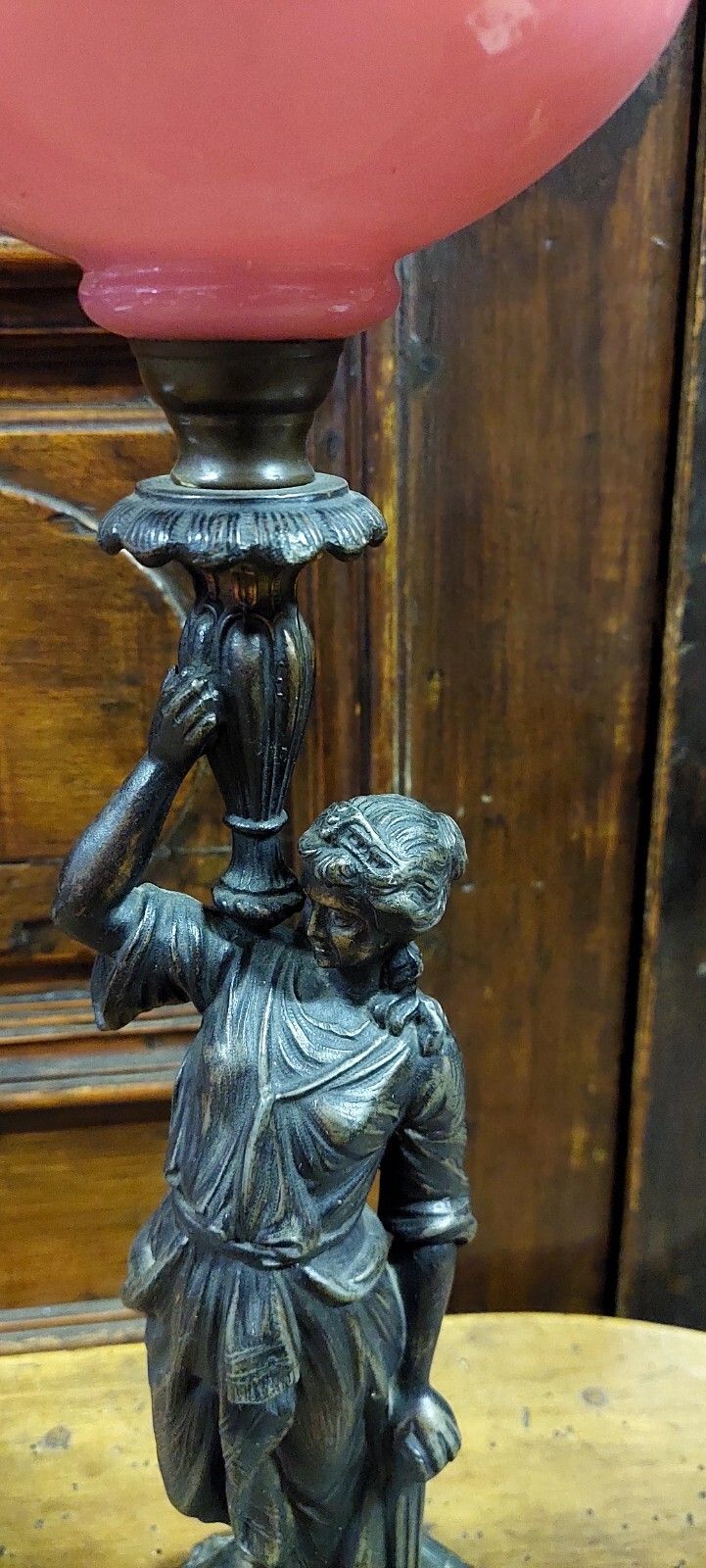 Antique Oil Light 19th Century Antimony Opalescent Glass Lamp photo vinterior