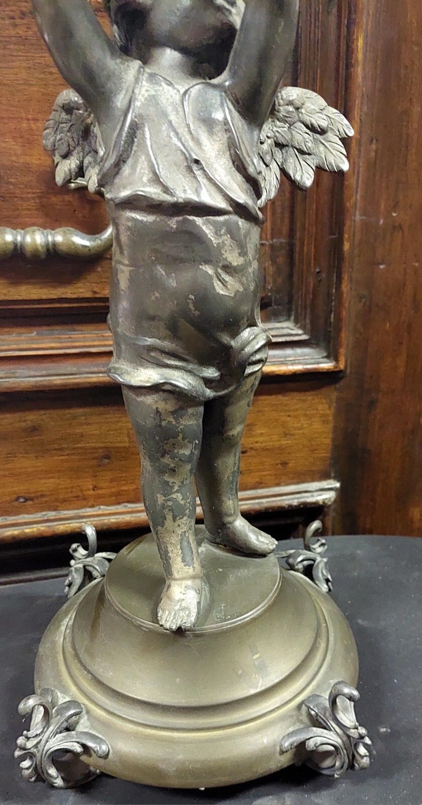Antique Putto Oil Light 19th Century Antimony Brass Glass photo buy