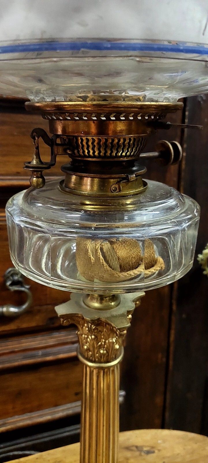 Antique Oil Light Gilded Bronze Painted Glass 19th Century Original photo vinterior