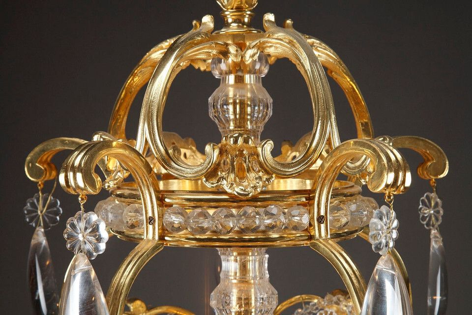 Crystal And Gilded Bronze Corbeille Chandelier, Late 19th Century photo vintage