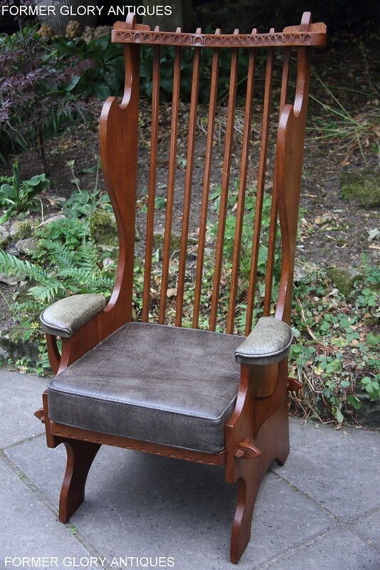 A Rupert / Nigel Griffiths Carved Oak Derbyshire Wing Back Leather / Armchair photo vintage