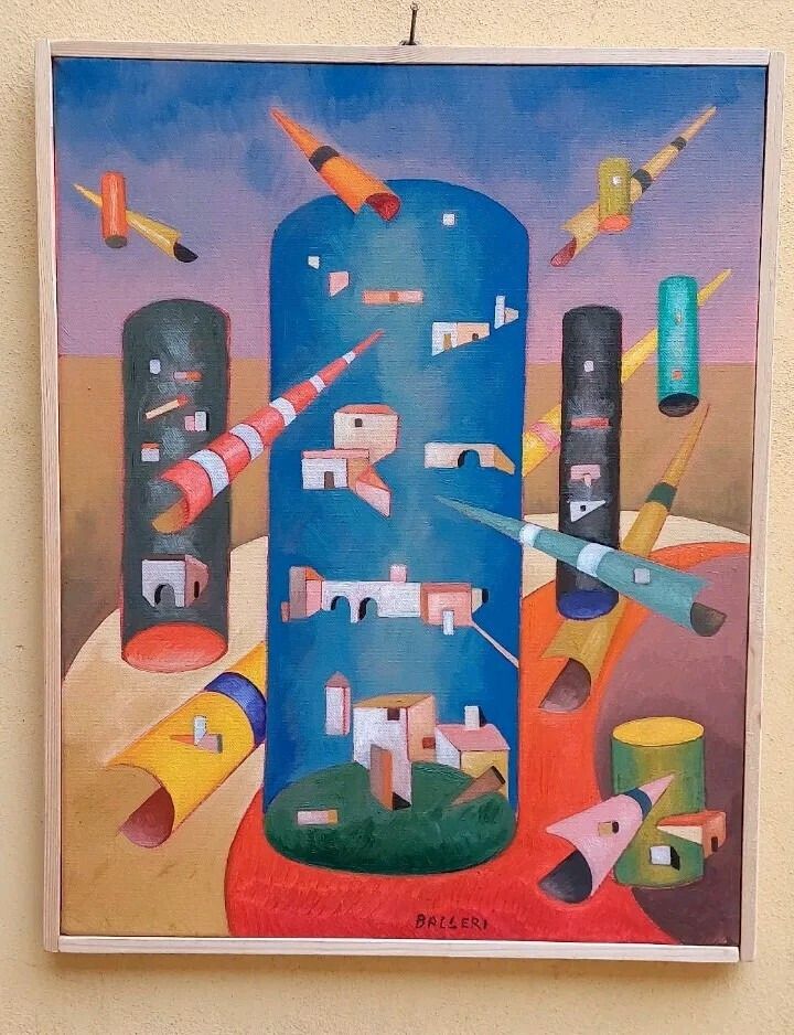 Franco Balleri Abstract Painting Oil On Canvas 'Le Case Alte' 2008