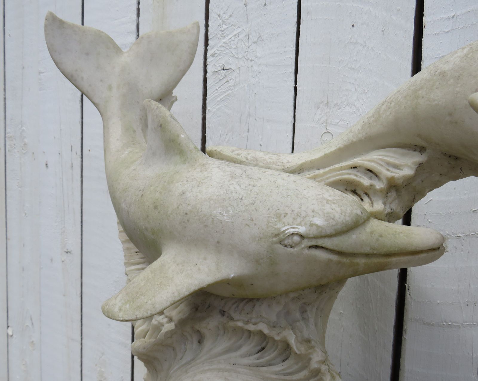 Vintage English Weathered Garden Dolphins Ornament photo for sale