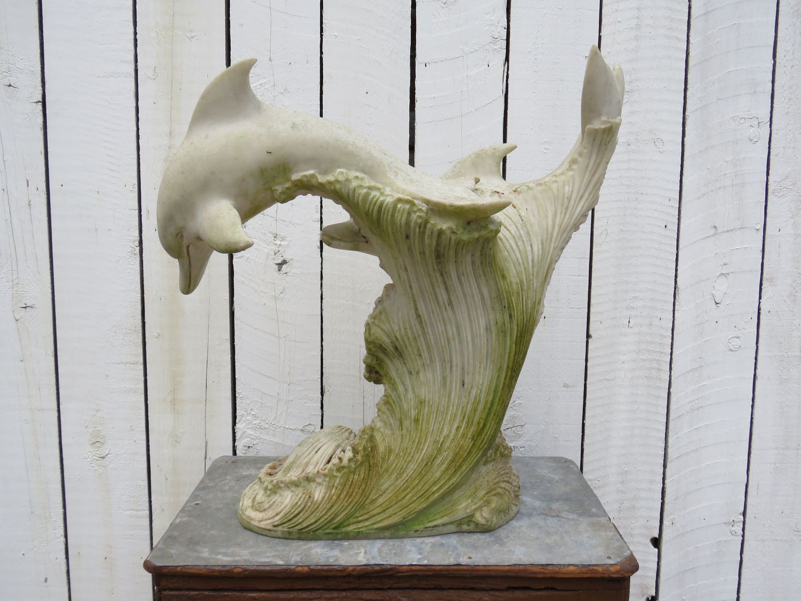 Vintage English Weathered Garden Dolphins Ornament photo buy