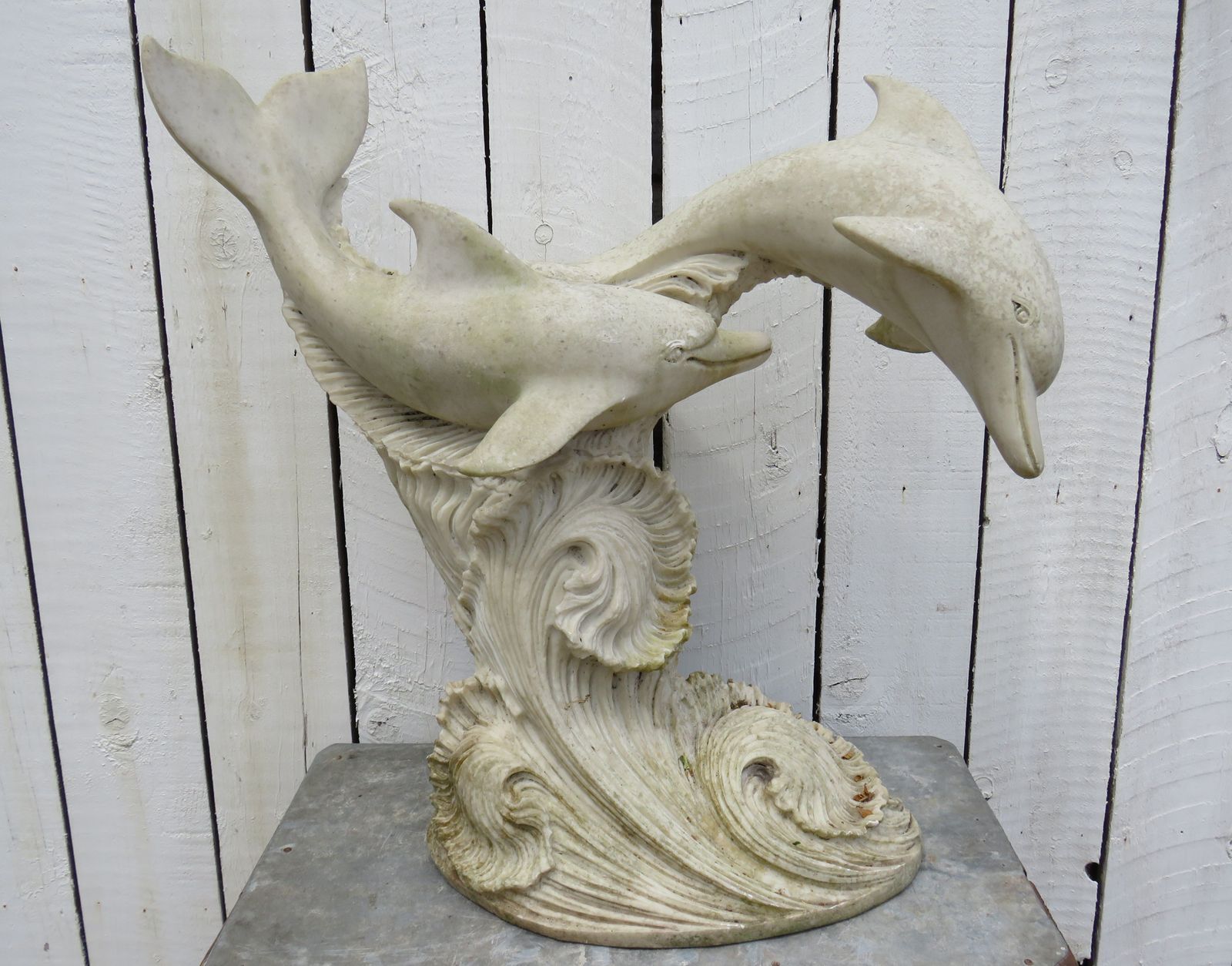 photo furniture Vintage English Weathered Garden Dolphins Ornament