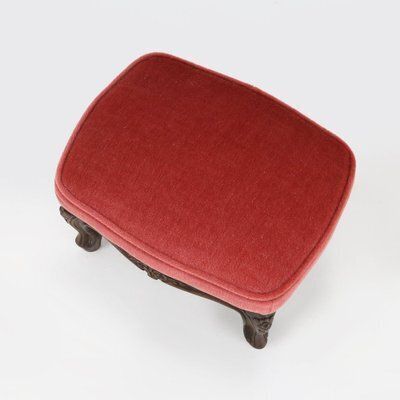 Baroque Ottoman In Carved Wood With Coral Velvet Upholstery, 1950s photo furniture