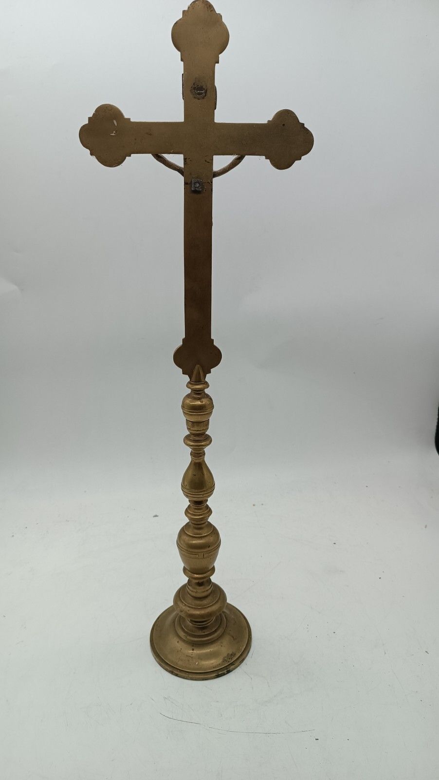 Antique Cross Bronze Candlestick With Christ Ancient Bronze Candlestick Cross Crist photo vintage